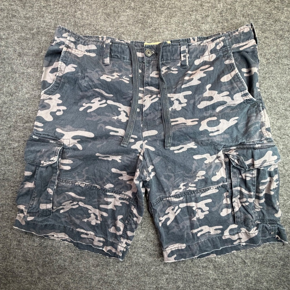 Society of One Cargo Shorts Mens 46 Grey Camo Cotton Drawstring Utility Casual